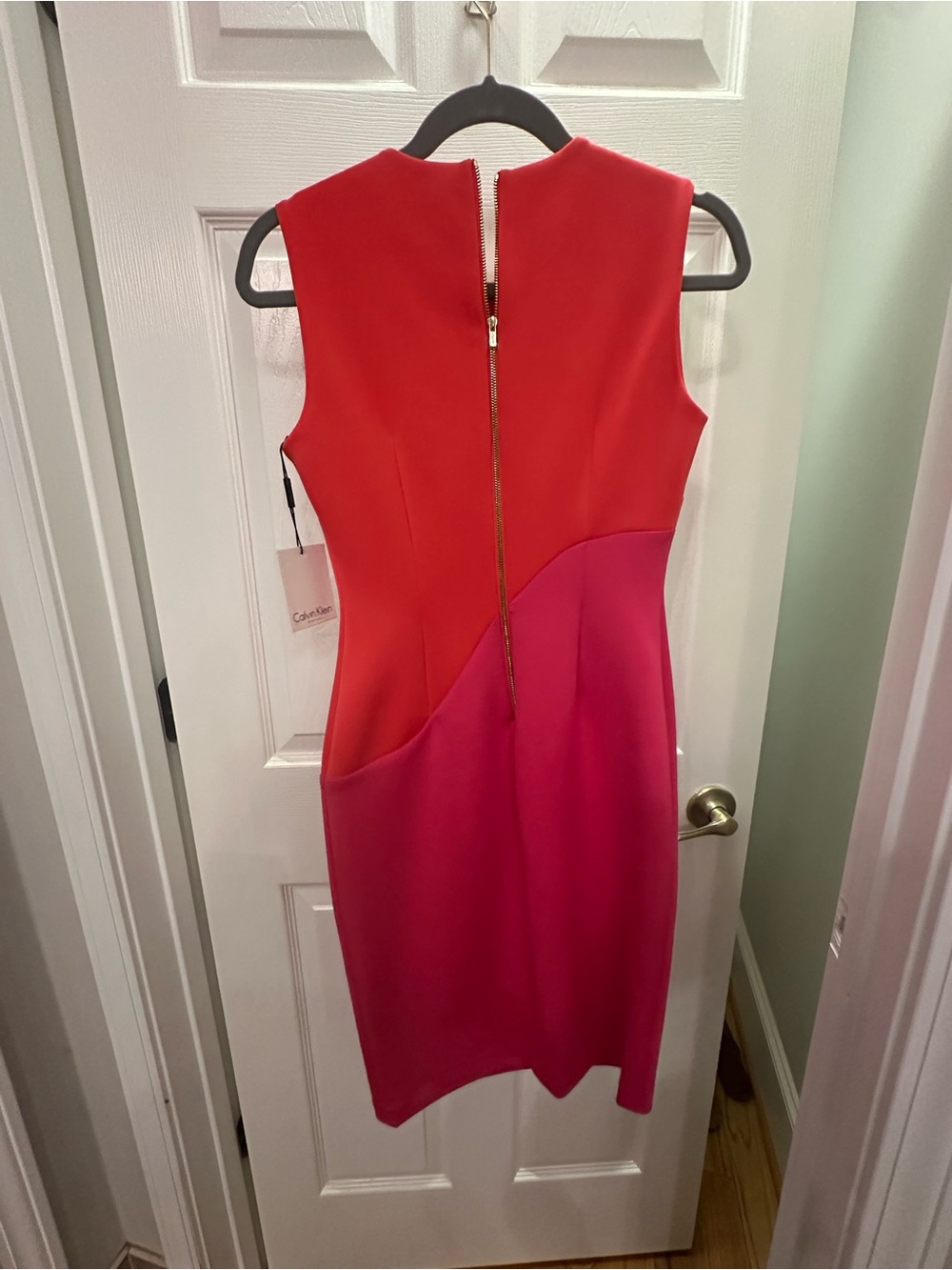 Calvin Klein Coral and Fuchsia Colorblock Midi Sheath Dress - Picture 10 of 10